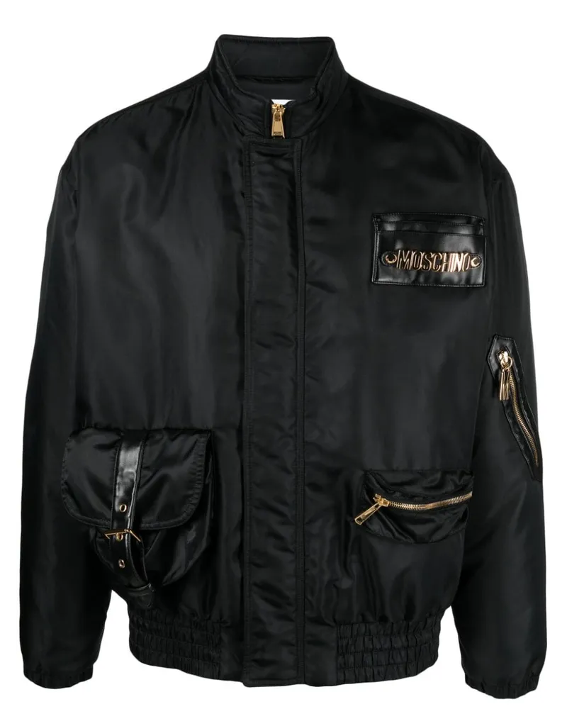 Moschino Bomberjacke im Utility-Look mit Logo Schwarz