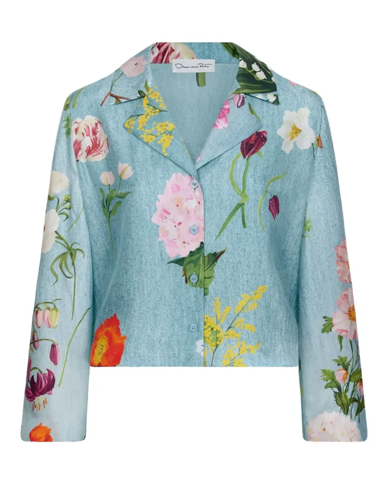 Oscar de la Renta Seidenbluse mit botanischem Print - Blau Blau