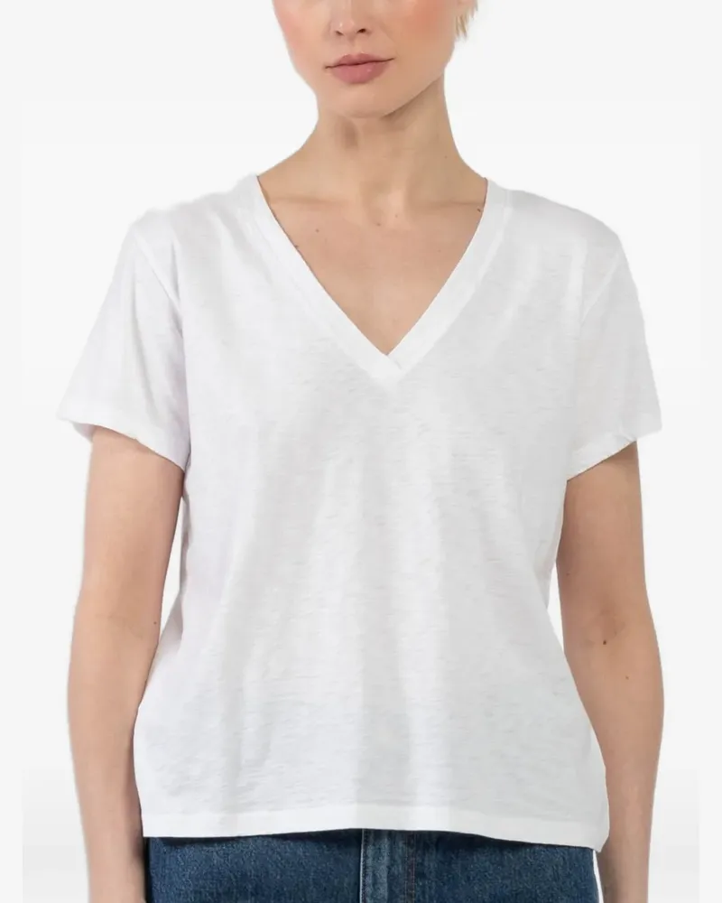 Velvet V-neck T-shirt - Weiß Weiß