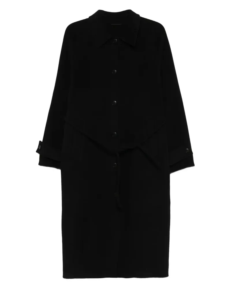 Closed belted button-front coat - Schwarz Schwarz