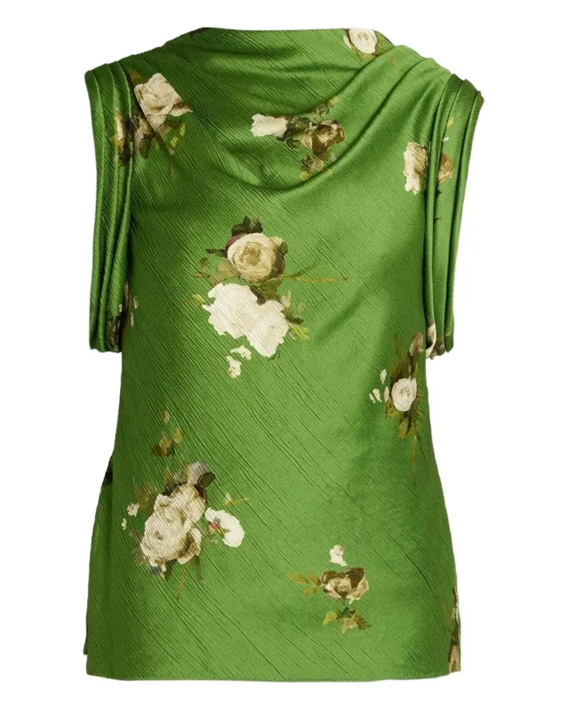 Erdem Wasserfallausschnitt-Oberteil mit Rosen-Print - Grün Grün