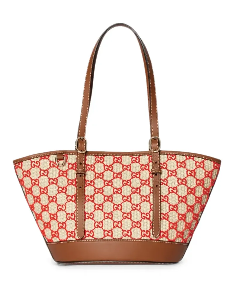 Gucci GG Supreme calf leather-trim shoulder bag - Nude Nude