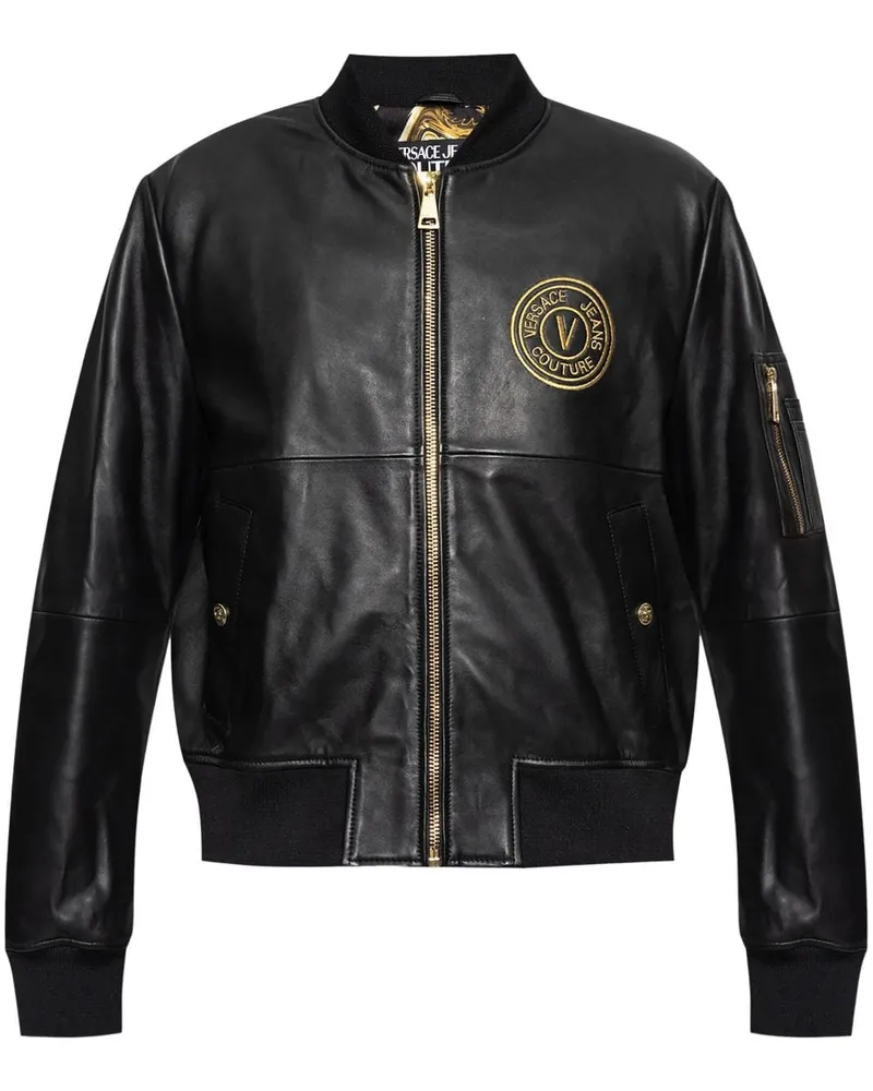 Versace Jeans V-Emblem Bomberjacke aus Leder - Schwarz Schwarz