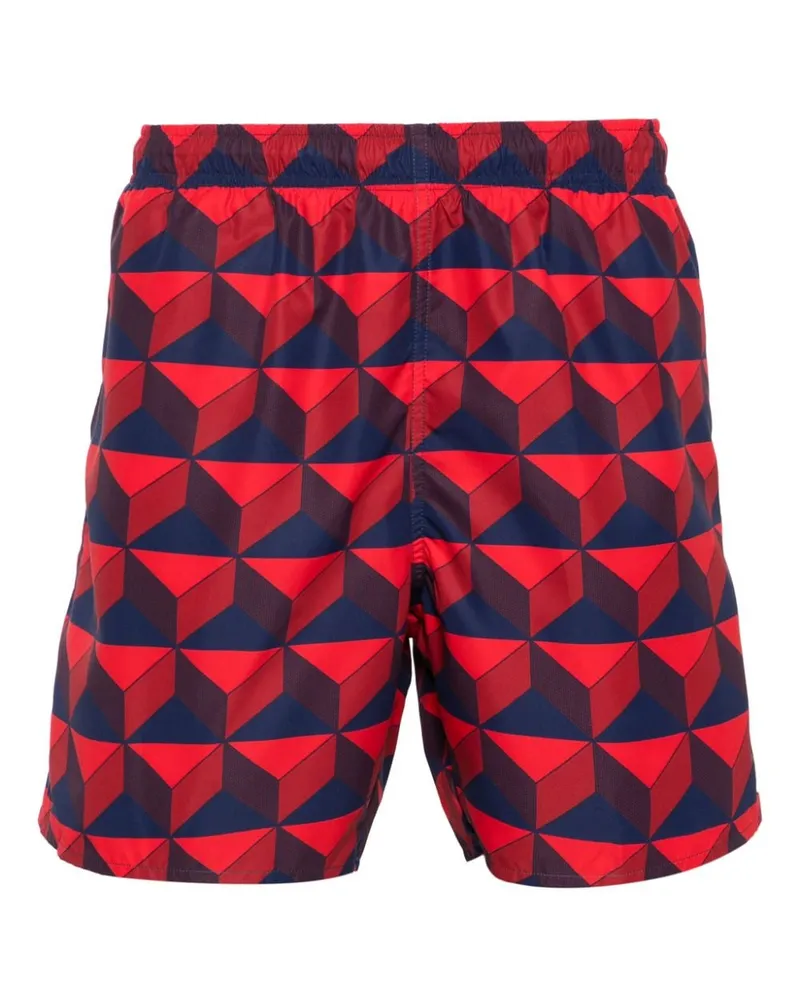 Lacoste Logo-Badeshorts mit geometrischem Muster - Rot Rot