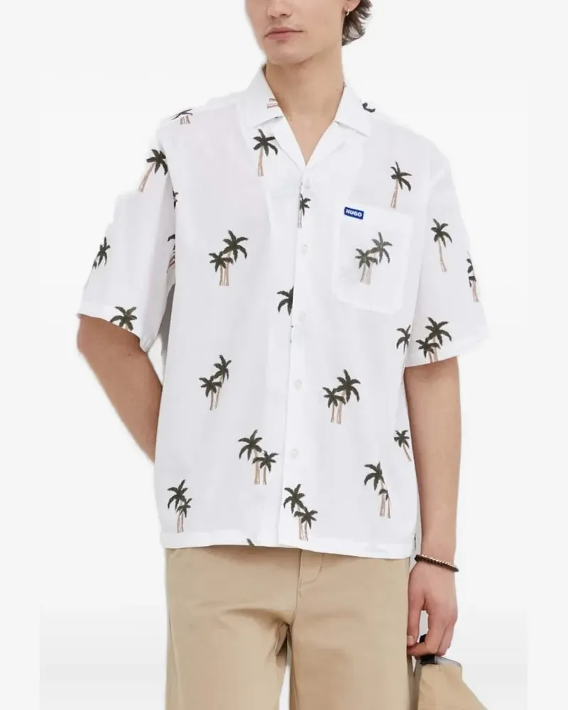 HUGO BOSS Hemd mit Palmenstickerei - Weiß Weiß