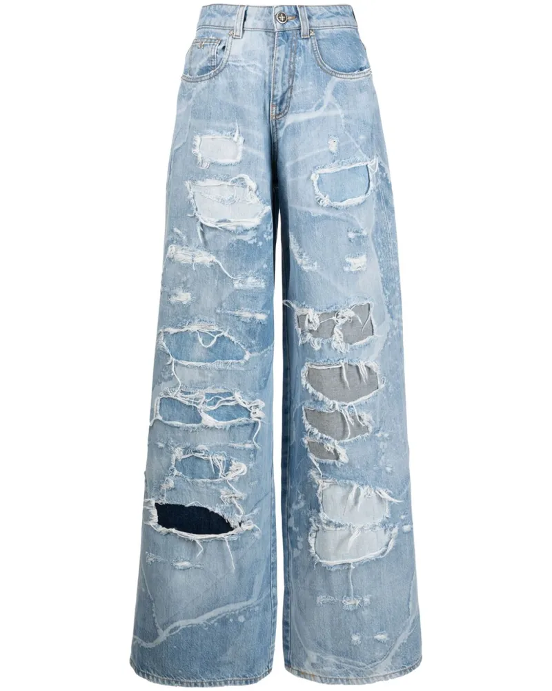 John Richmond Weite Jeans im Distressed-Look Blau