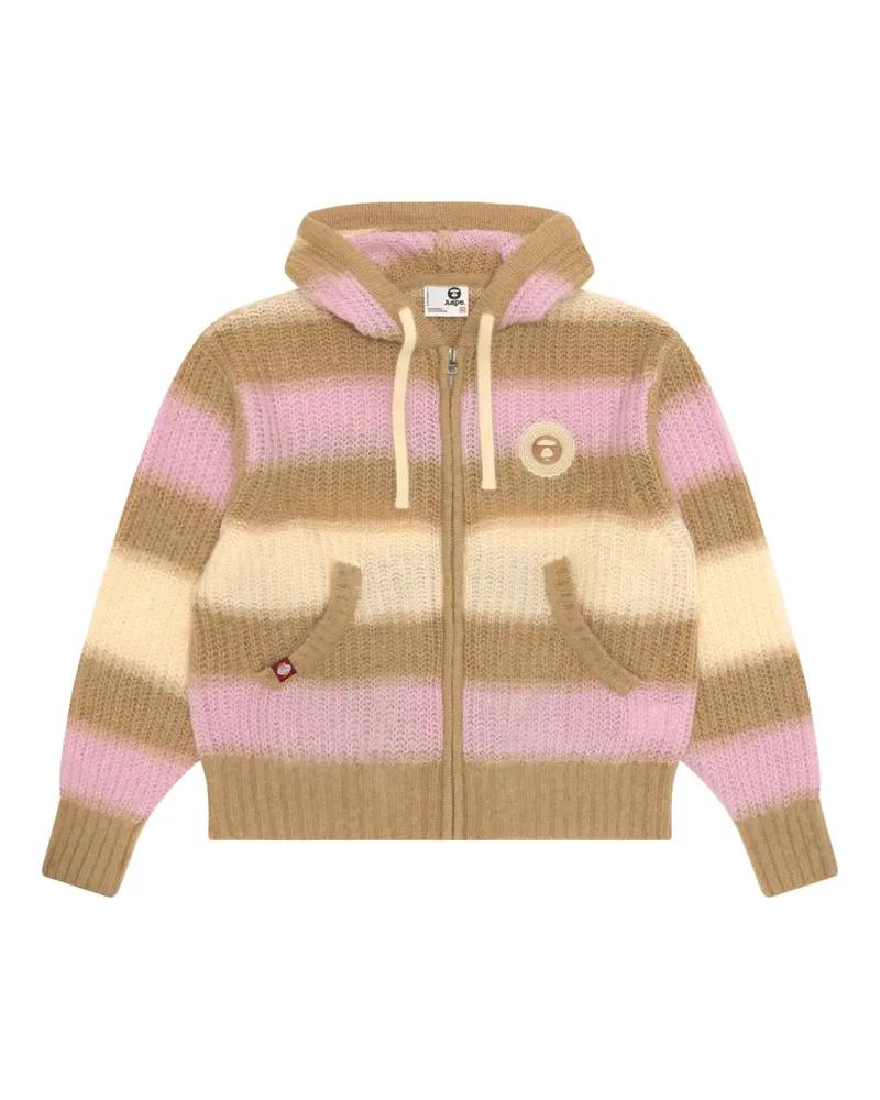 BAPE Gestreifter Cardigan mit Kapuze - Nude Nude