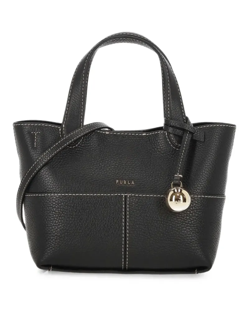 Furla contrast-stitch pebbled leather tote bag - Schwarz Schwarz