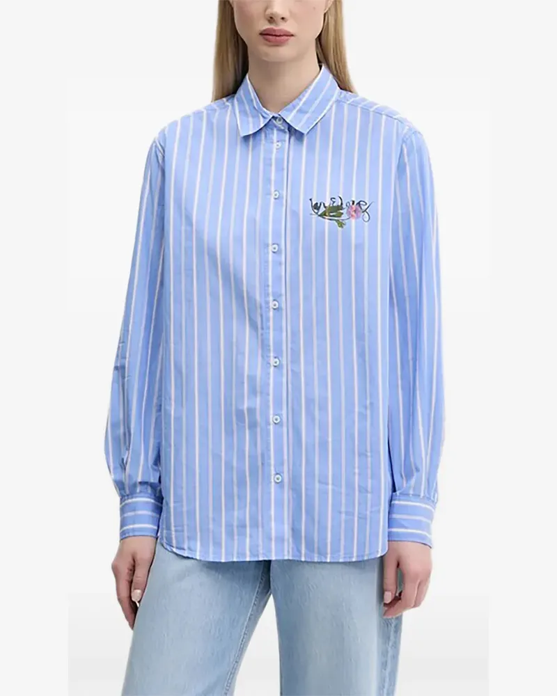 Desigual striped floral-detail shirt - Blau Blau