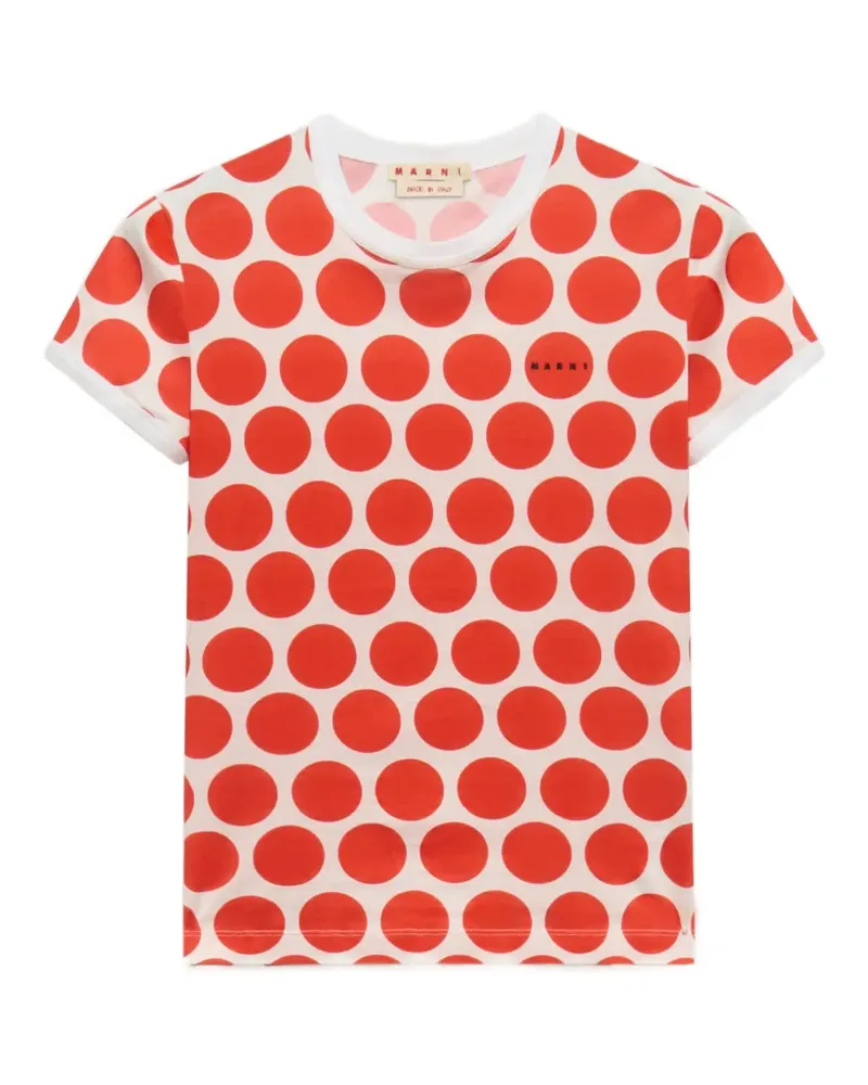Marni Weißes T-Shirt mit Polka-Rhythmus-Print - Rot Rot