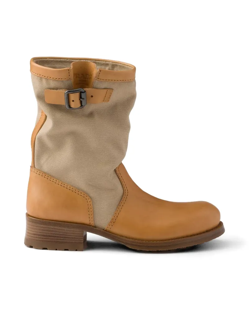Prada Stiefel aus Leder und Canvas - Nude Nude