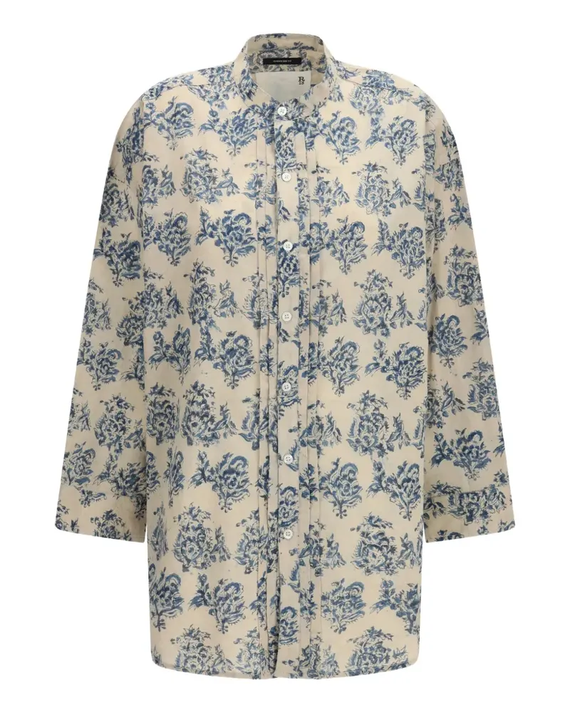 R13 pleated-detail floral-print shirt - Nude Nude