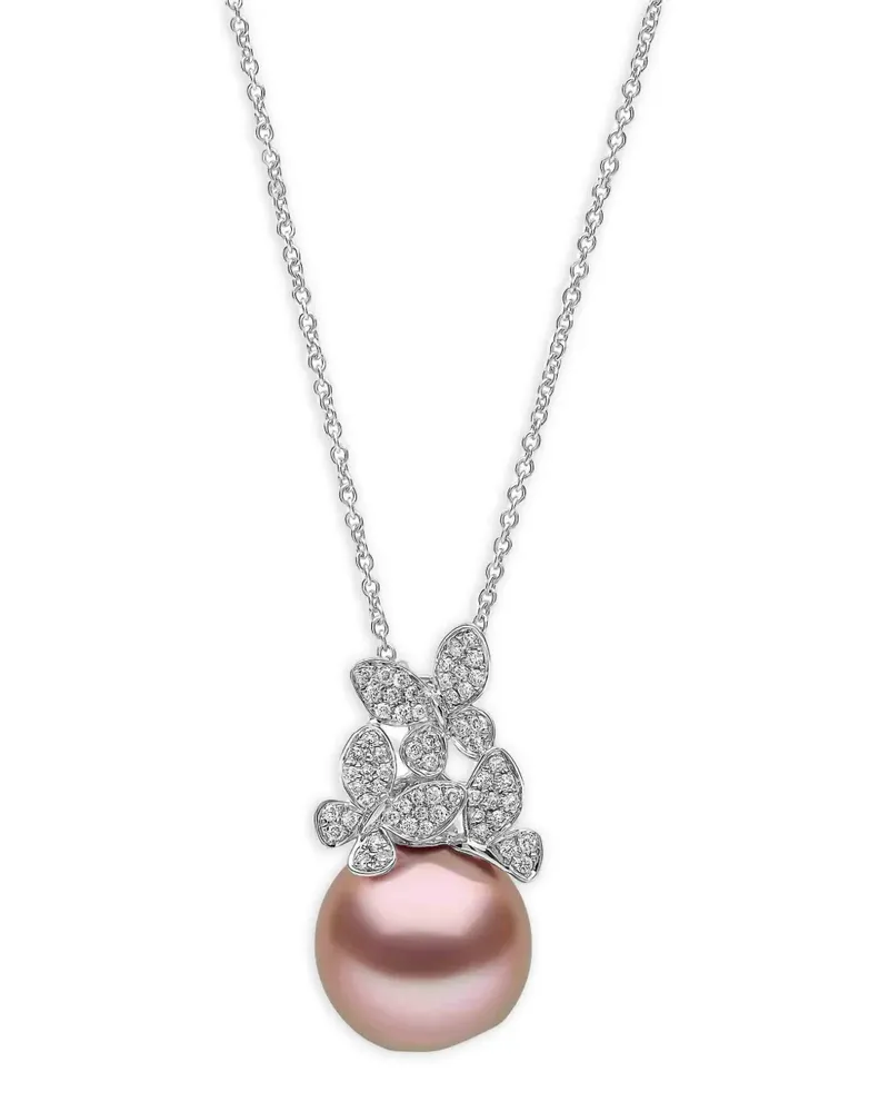 YOKO London butterfly diamond and pearl pendant - Silber Silber