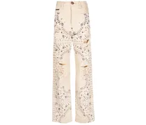Jeans mit Paisley-Print - Nude
