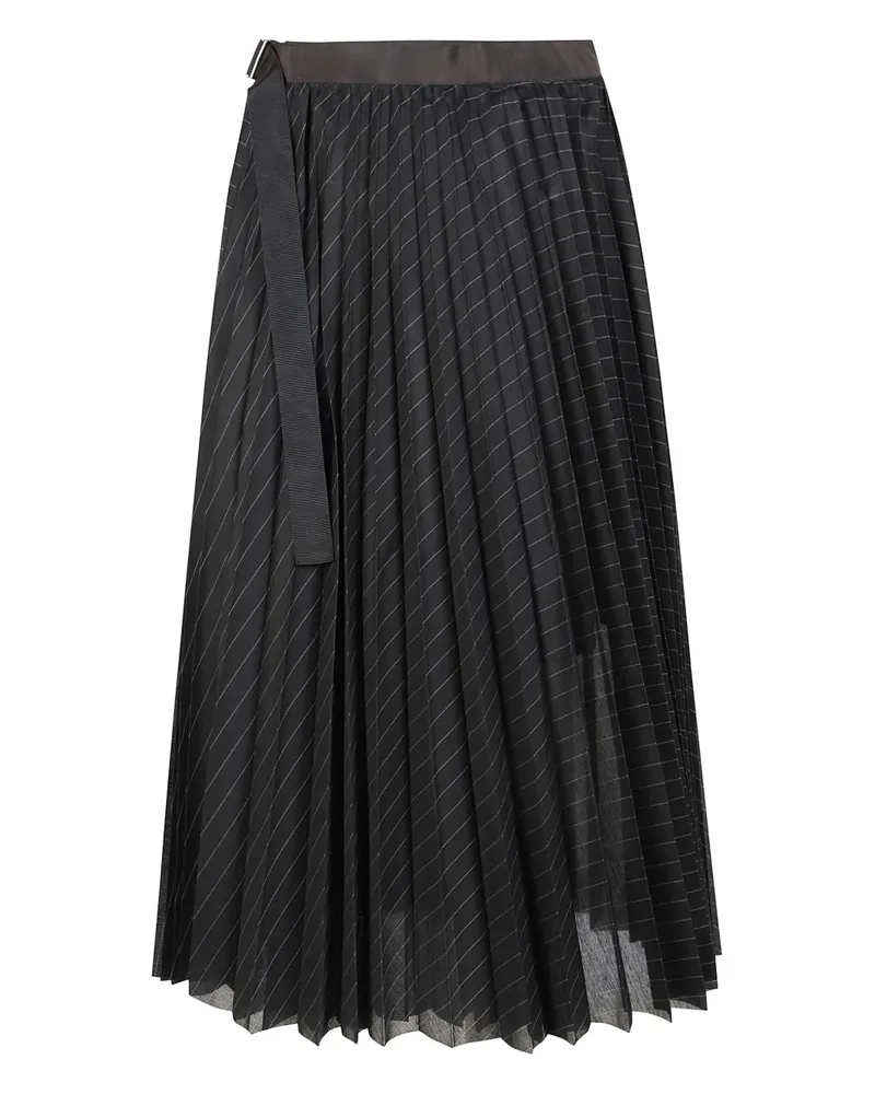 Sacai Gestreifter Rock - Schwarz Schwarz