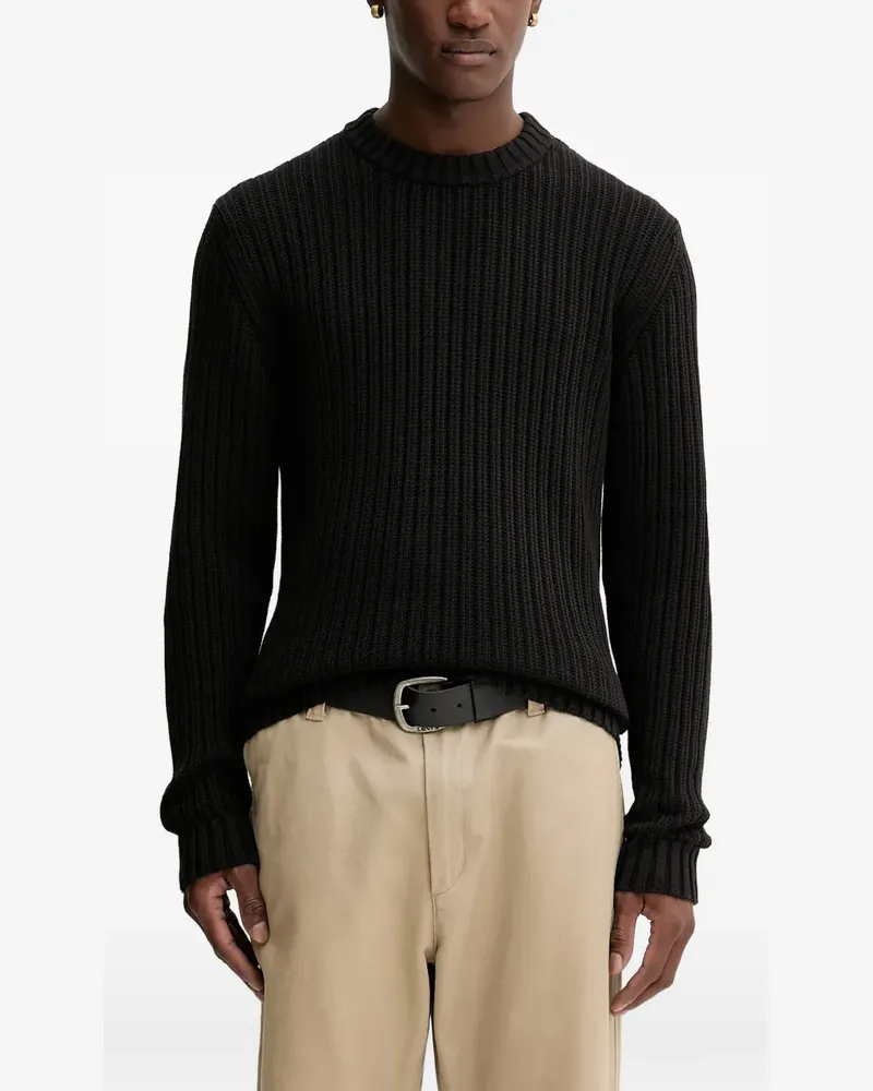 HUGO BOSS Gerippter Pullover - Schwarz Schwarz