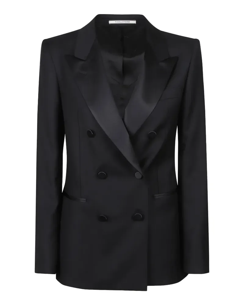 Tagliatore double-breasted satin-trim blazer - Schwarz Schwarz