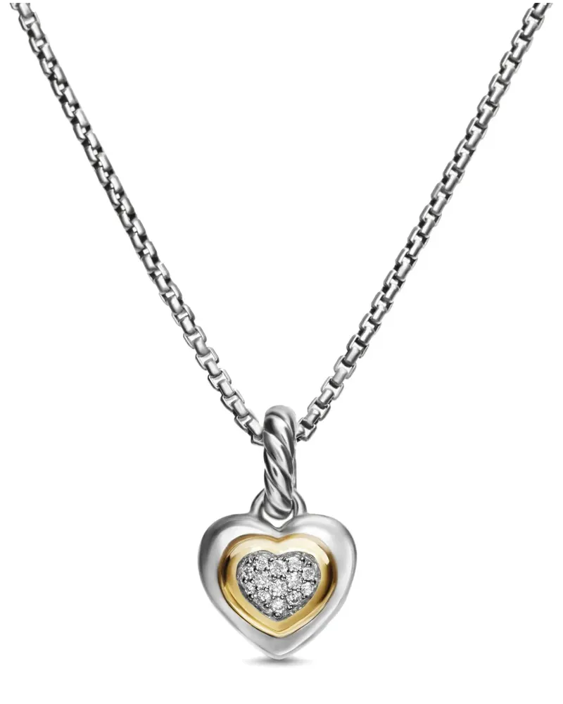 David Yurman 14kt Petite Cable Heart Gelbgold- und Sterlingsilberhalskette mit Diamanten (17,1mm Silber