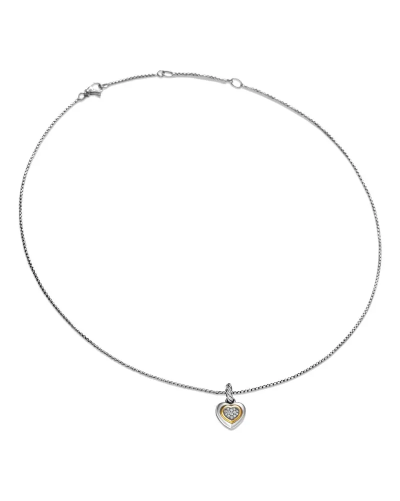 David Yurman 14kt Petite Cable Heart Gelbgold- und Sterlingsilberhalskette mit Diamanten (17,1mm Silber