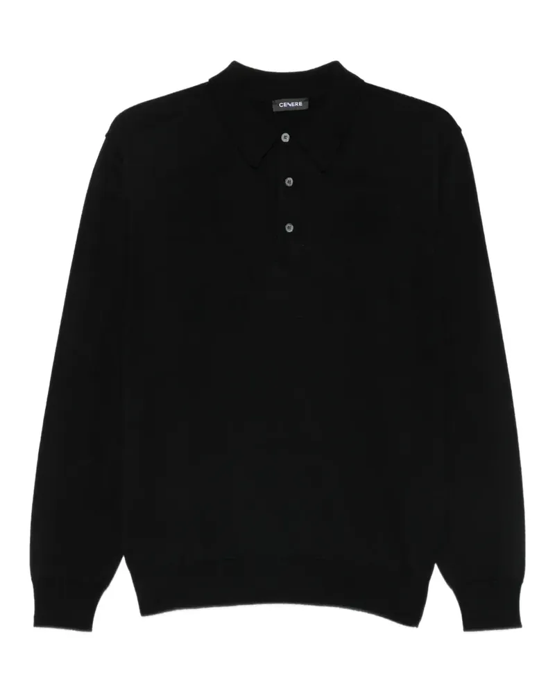 CENERE GB Langärmeliges Poloshirt - Schwarz Schwarz