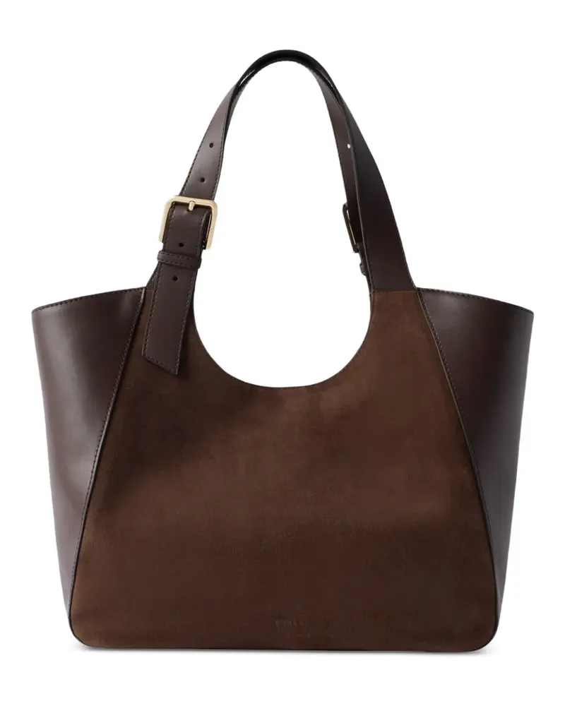 Furla suede-panel leather tote bag M - Braun Braun