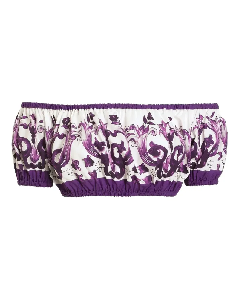 Dolce & Gabbana Cropped-Oberteil mit Majolica-Print - Weiß Weiß