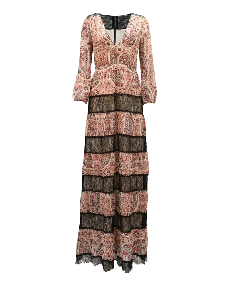 Alice + Olivia Paisley-Maxikleid mit Spitzeneinsatz - Nude Nude