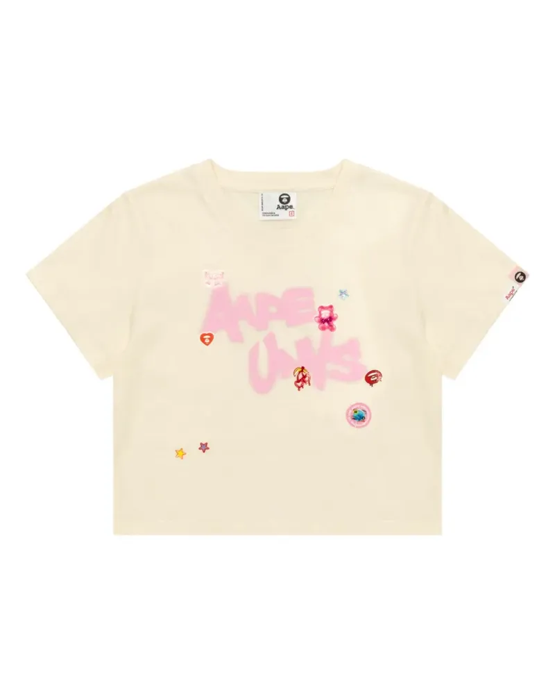 BAPE printed cropped T-shirt - Nude Nude