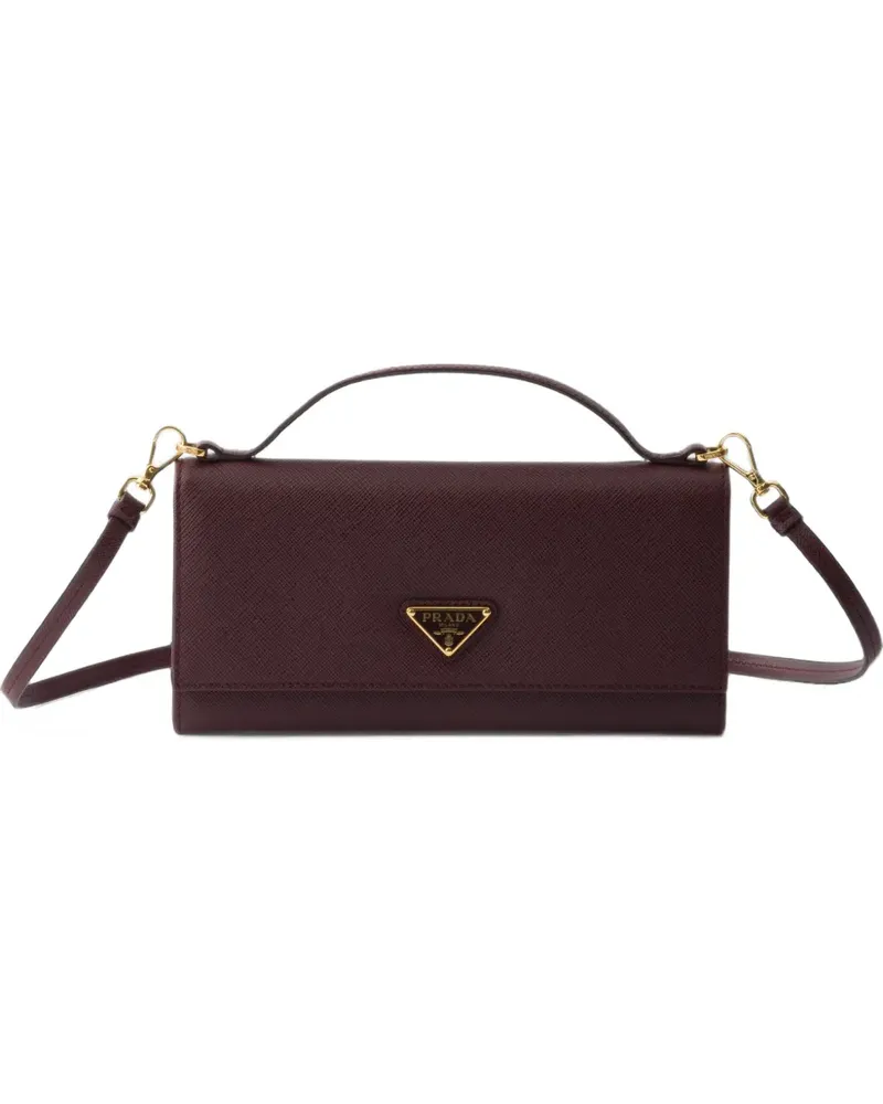 Prada Saffiano leather wallet with shoulder strap - Rot Rot