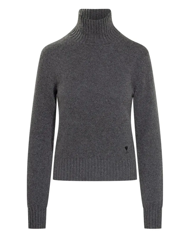 AMI Paris Rollkragenpullover mit Herzstickerei - Grau Grau