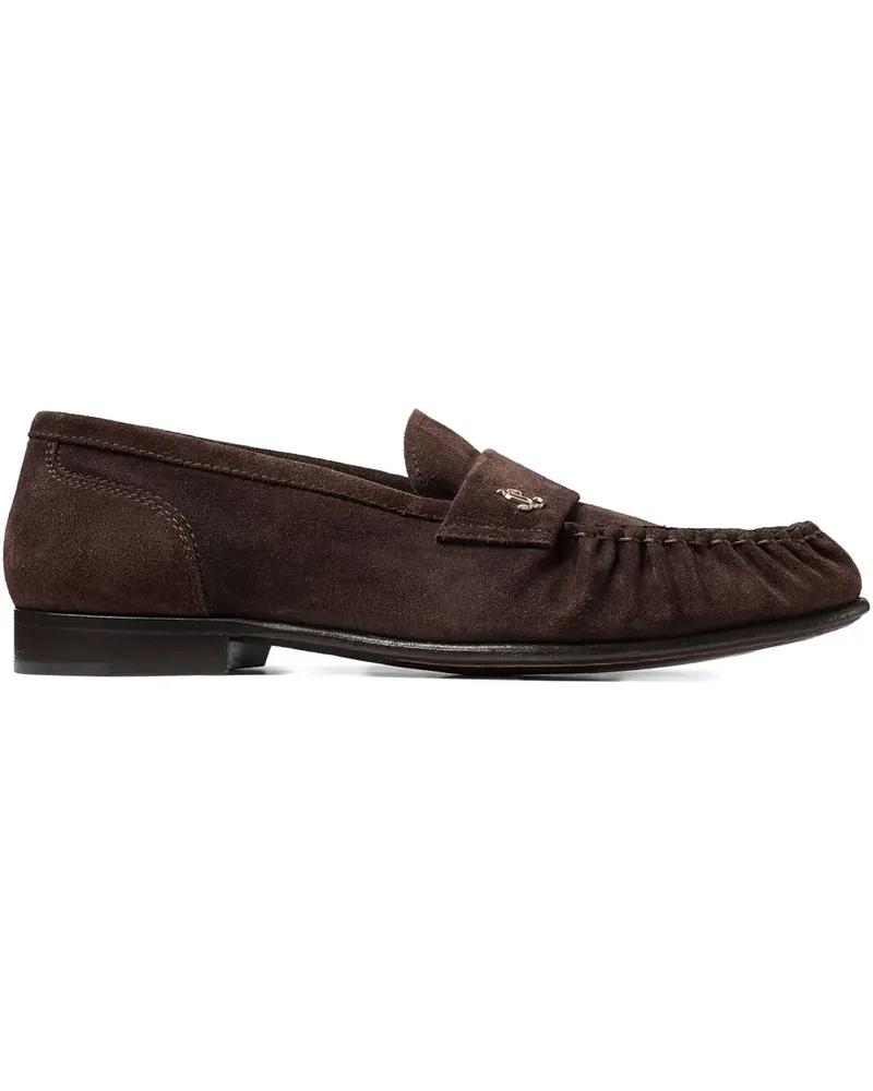 Jimmy Choo Ellis Loafer aus Wildleder mit Metall-Schild - Braun Braun