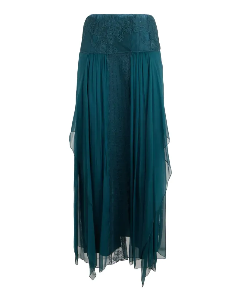 Alberta Ferretti lace-trim fringed maxi skirt - Grün Grün