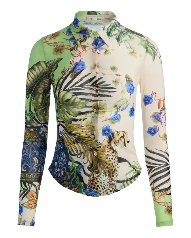 Alice + Olivia Jade floral-print mesh shirt - Nude Nude