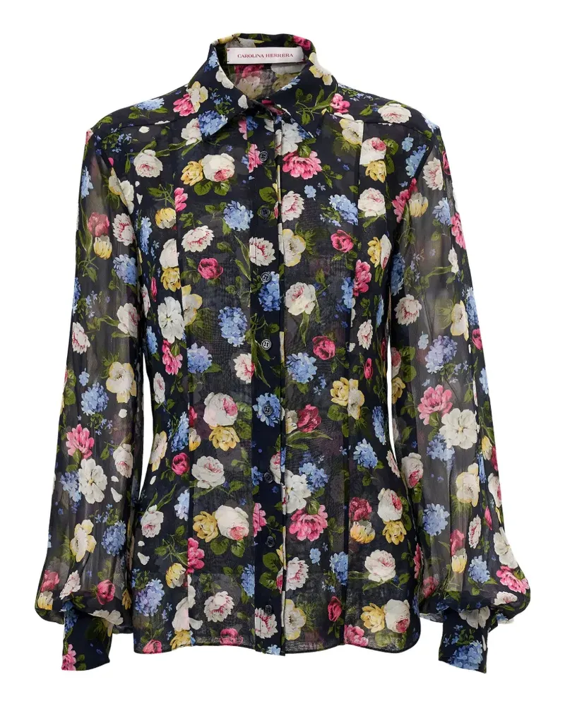 Carolina Herrera New York Chiffonrock mit Blumenprint - Blau Blau