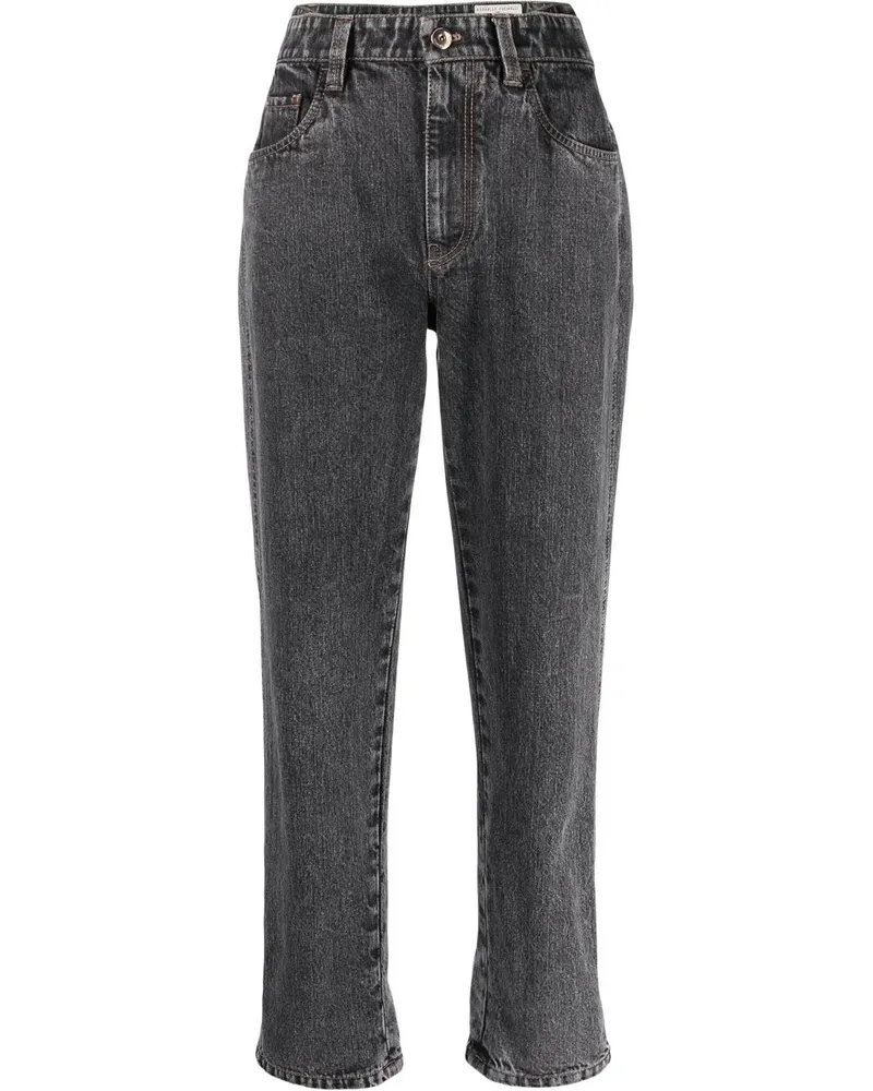 Brunello Cucinelli Gerade High-Waist-Jeans - Schwarz Schwarz