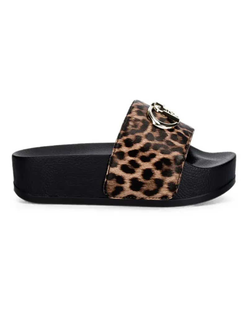 Liu Jo leopard-print logo-plaque slides - Schwarz Schwarz