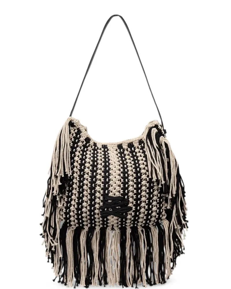 Karl Lagerfeld K/Autograph fringed-macramé shoulder bag - Schwarz Schwarz
