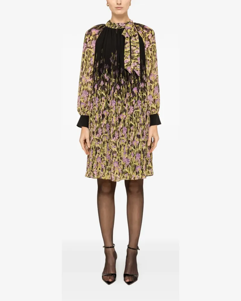 NISSA pleated floral-print mini dress - Schwarz Schwarz