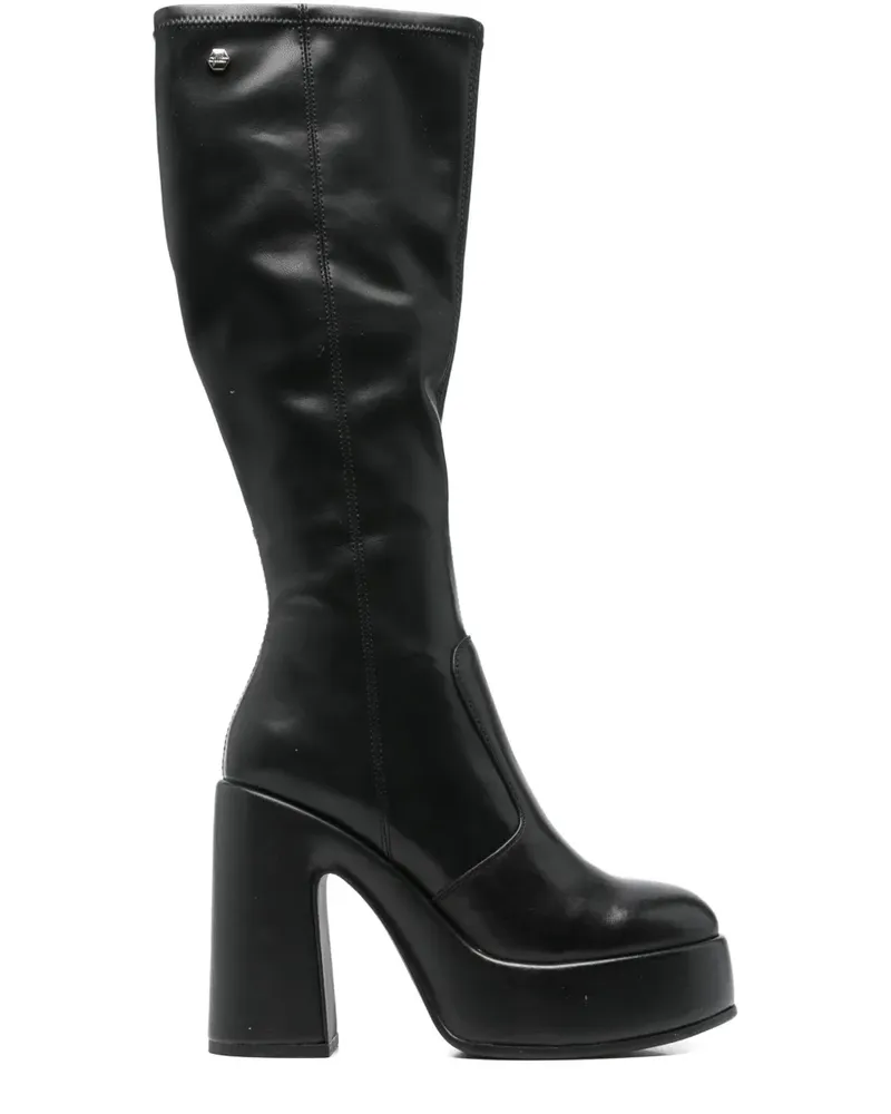 Cult Kniehohe Plateau-Stiefel 12mm - Schwarz Schwarz