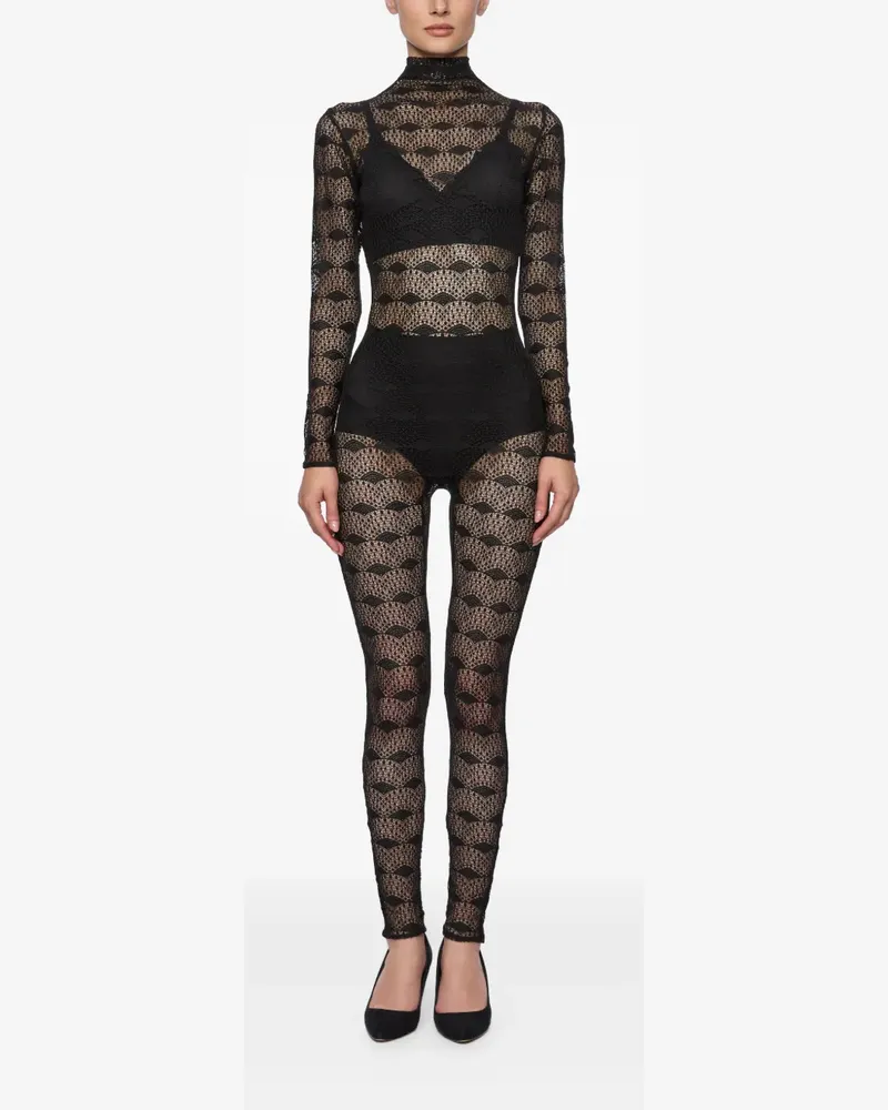 ATU Body Couture Spitzen-Jumpsuit mit Stehkragen - Schwarz Schwarz
