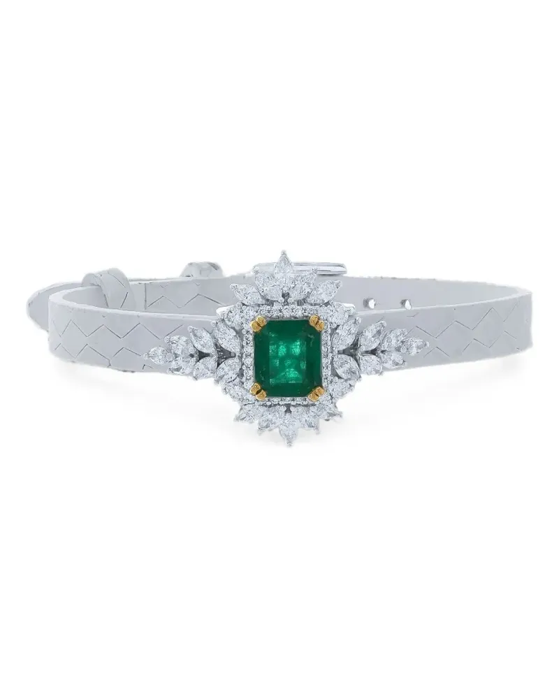 YEPREM emerald and diamond stamped leather bracelet - Silber Silber