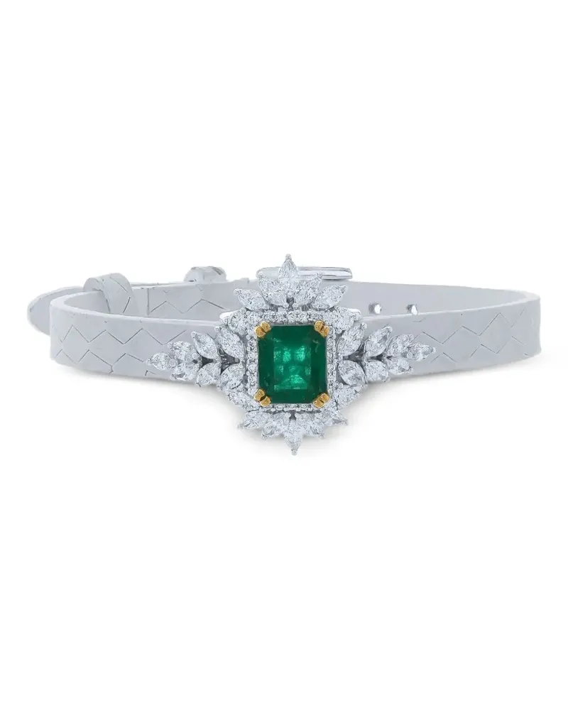 YEPREM Lederarmband mit Smaragd- und Diamantstempel - Silber Silber