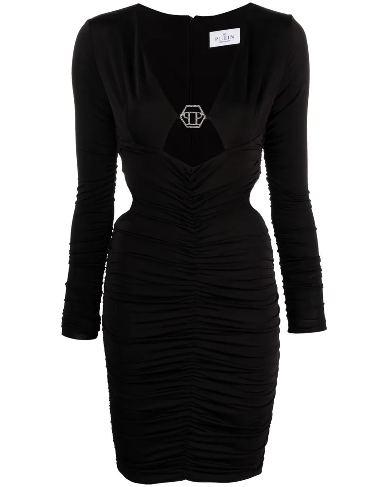Philipp Plein Gerafftes Minikleid mit Logo-Schild - Schwarz Schwarz