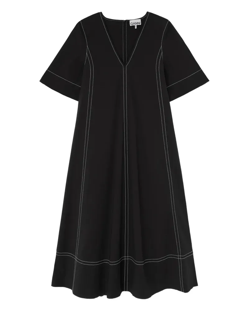 Ganni Kleid mit V-Ausschnitt - Schwarz Schwarz