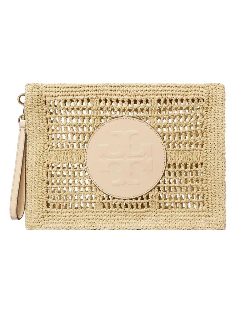 Tory Burch logo-patch woven clutch bag - Nude Nude