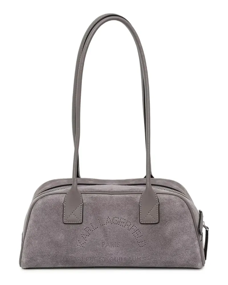 Karl Lagerfeld Schultertasche aus Wildleder mit perforiertem Logo - Grau Grau