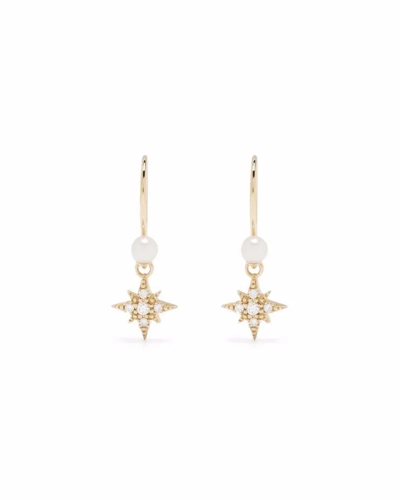 MIZUKI Kleine 14kt Gelbgold-Sternohrringe mit Diamanten Gold