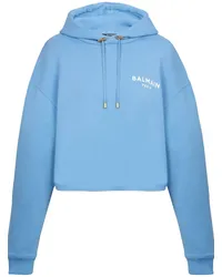 Balmain Cropped-Hoodie mit beflocktem Logo Blau