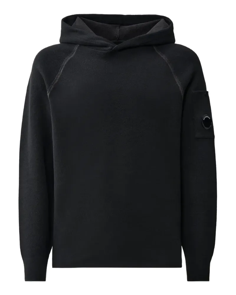 C.P. Company Lens Hoodie aus Baumwollstrick - Schwarz Schwarz