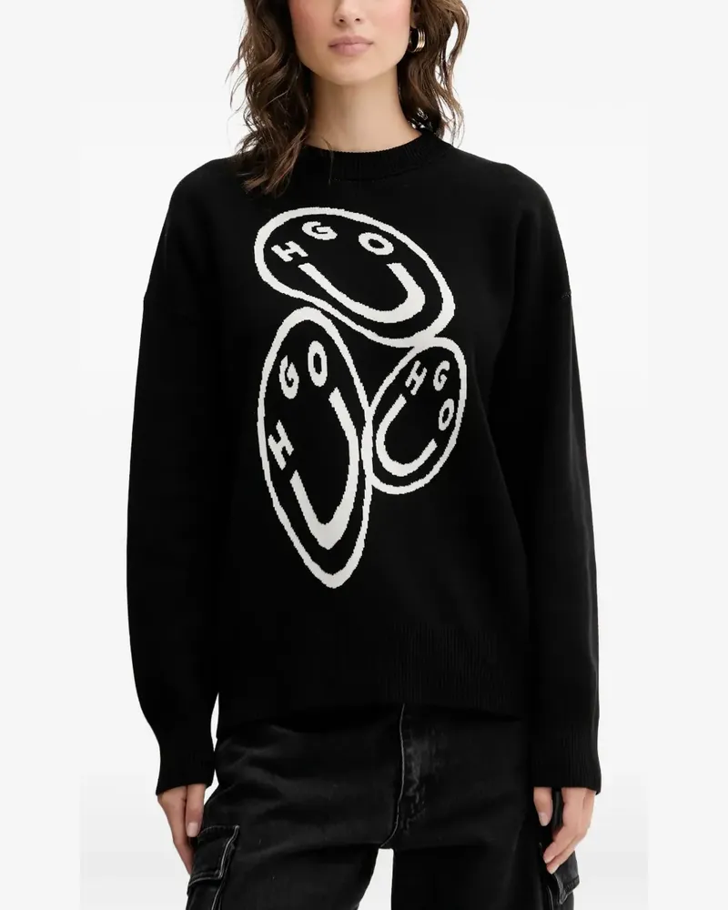 HUGO BOSS Pullover mit Rundhalsausschnitt - Schwarz Schwarz